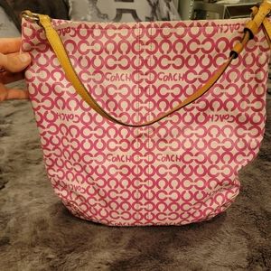 Coach Pink C Signature Waxed Canvas Tote